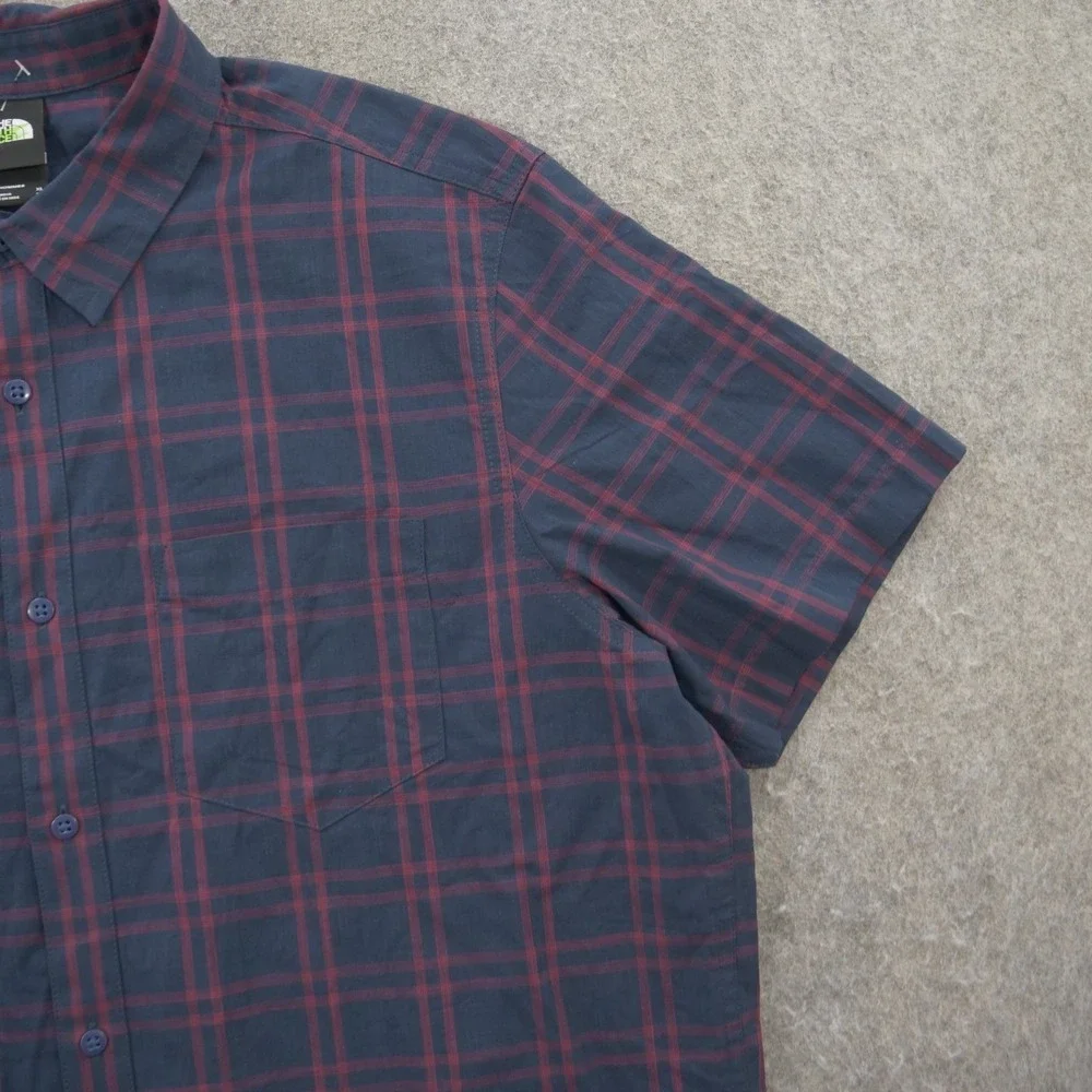 The North Face Shirt Mens Extra Large Blue Red Button Up Plaid Short Sleeve